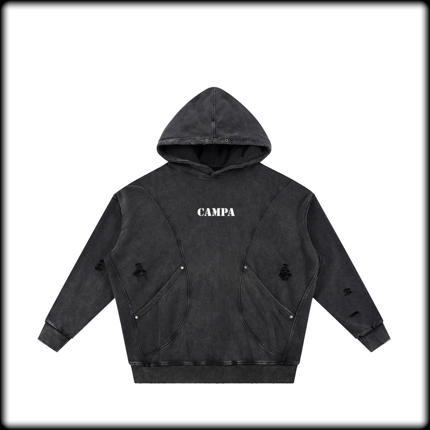 Criminal Snow Washed Distressed Panel Pocket
Hoodie